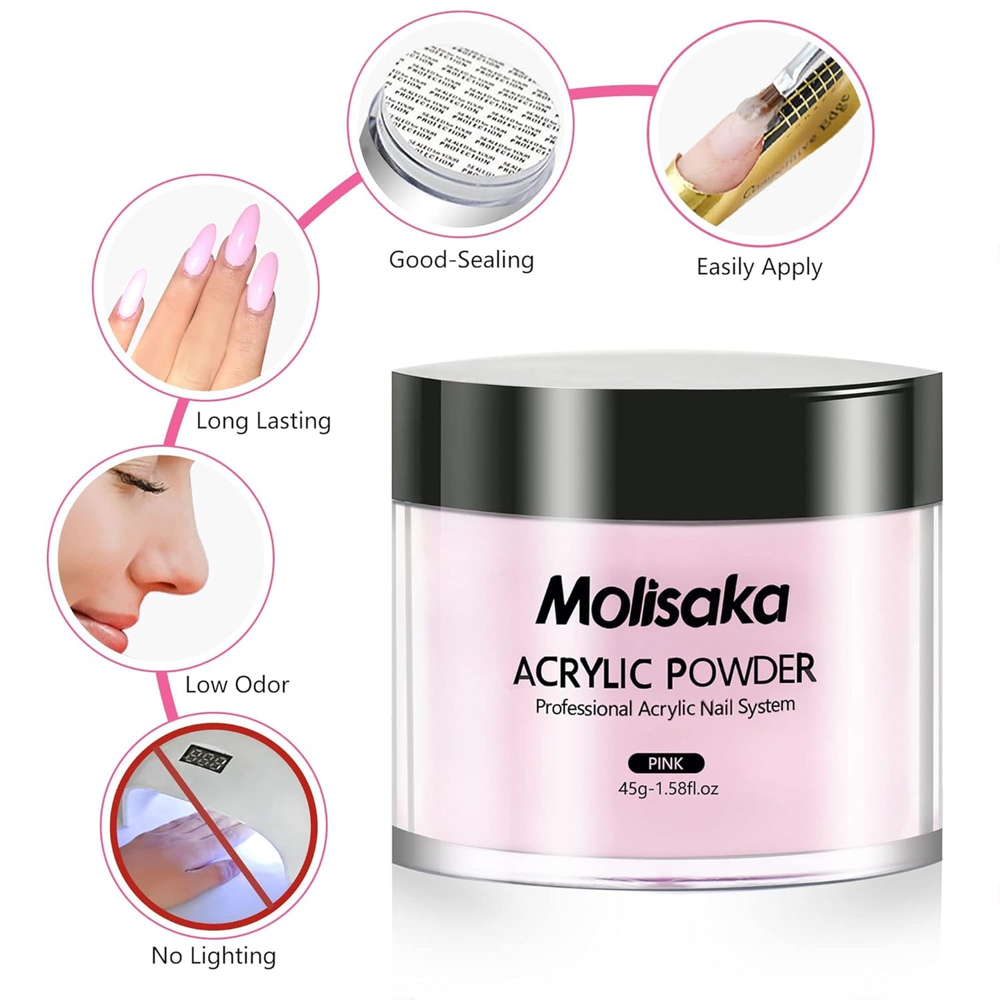 Skiennix Pink Acrylic Powder - Professional Lasting Nail Extension | 1.58oz for Beginners & Salons