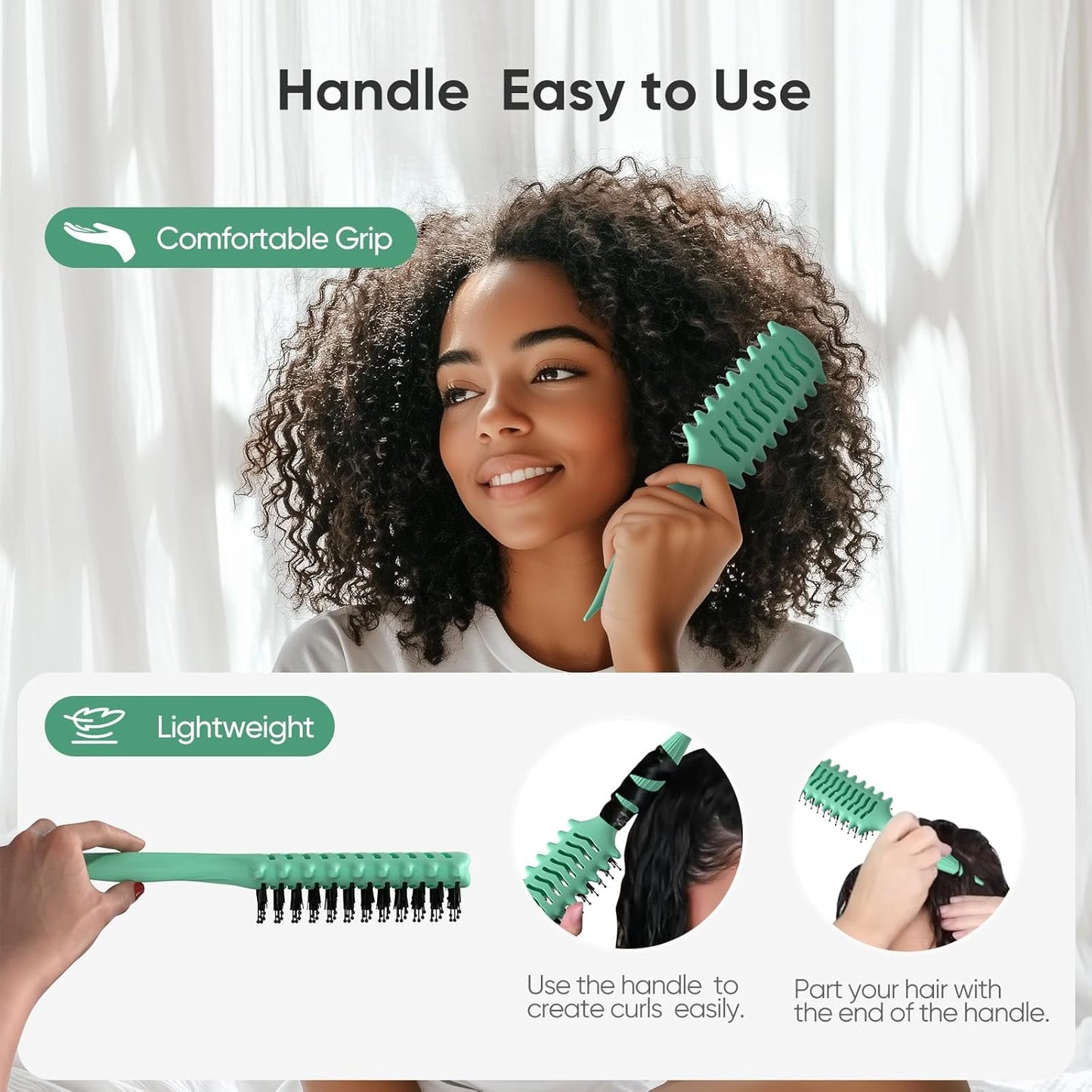 AM8:00 Curl Defining Brush - Shape, Separate & Add Volume to Curly Hair | Vented Blow Drying Brush