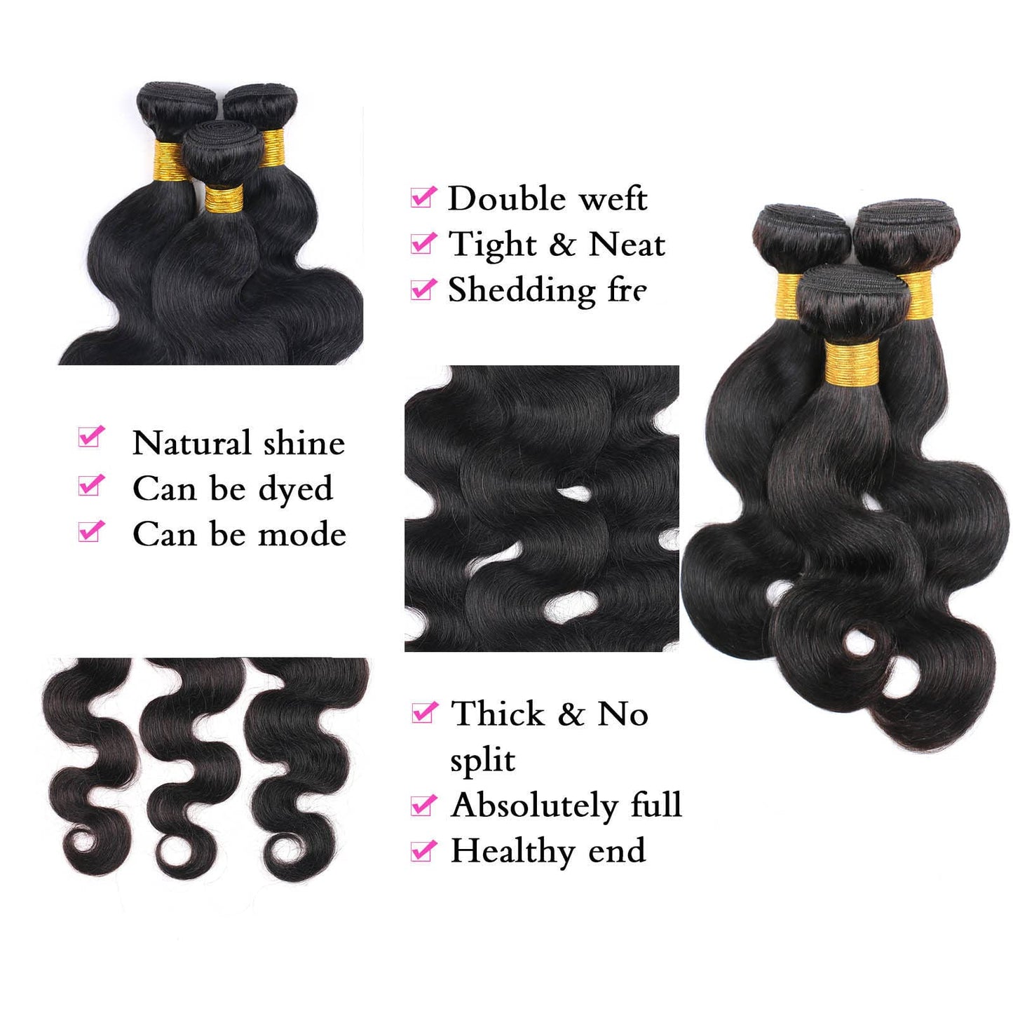 DaiMer Body Wave Human Hair Single Bundle Double Weft Body Wave Bundles 10A Unprocessed Brazilian Virgin Hair Extensions for Black Women 10 Inch