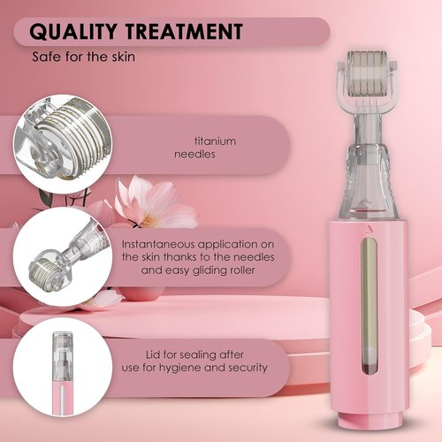 HAMINOS Derma Roller - 0.25 mm Titanium Needles for Lips, Skin, Hair & Wrinkle Treatment | Instant Serum Application