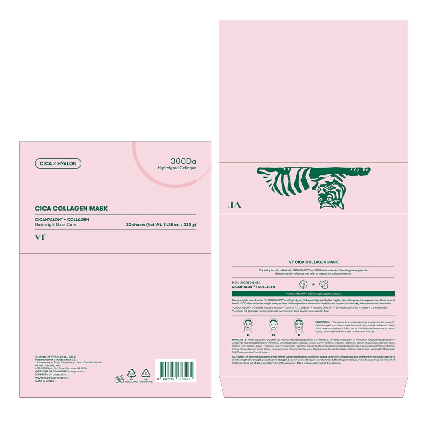 VT COSMETICS CICA Pink Daily Mask - 30 Sheets of Hydrating Collagen Essence for Skin Elasticity