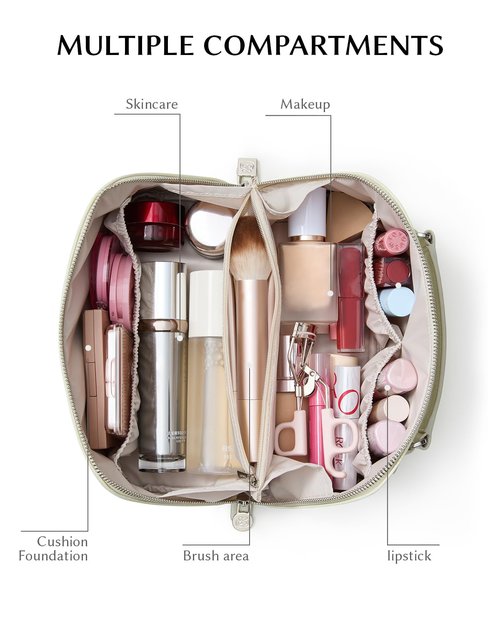 EACHY Travel Makeup Bag, Large Capacity Cosmetic Pouch with Zipper, Waterproof Toiletry bag for Women