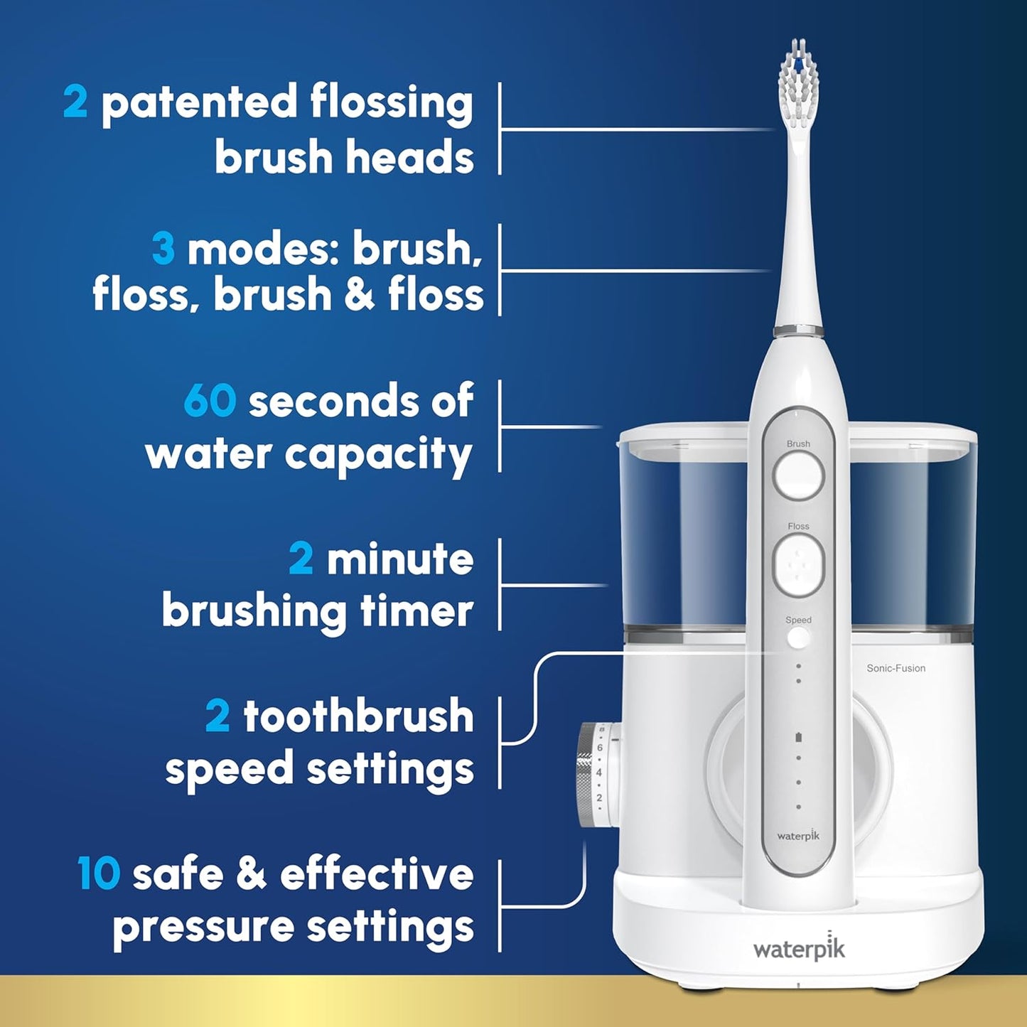 Waterpik Sonic-Fusion 2.0 Electric Toothbrush & Water Flosser Combo - Daily Gum Care & Teeth Cleaning, White