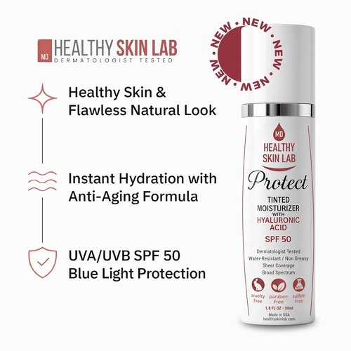 Healthy Skin Lab Tinted Moisturizer SPF 50 - Lightweight Hydrating Mineral Sunscreen for Face, 1.8 oz