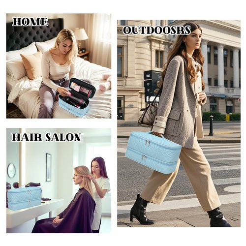 ARLMEGOR Double-Layer Travel Carrying Case for Hair Dryer/Shark Flexstyle/Dyson Airwrap and Hair Styler Attachmentst Portable Storage Organizer Bag Hair Tools Travel Bag (Blue)