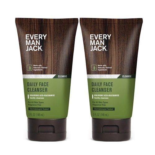 Every Man Jack Hydrating Face Wash for Men - Revitalizing Formula with Hyaluronic Acid & Niacinamide | 5 fl oz (2 Pack)