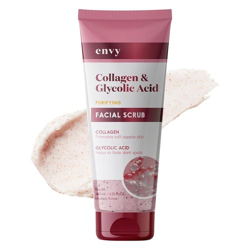 Envy Collagen & Glycolic Acid Face Scrub - Gentle Exfoliating Anti-Aging Formula | 6.76 Oz