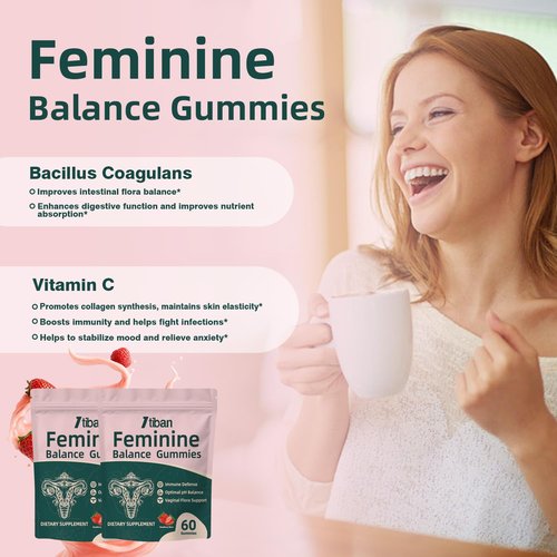 Itiban Women Gummies for pH Balance, Premium Feminine Vaginal Health Probiotics Her Gummy, Immune Support, Vegan, Gluten-Free, Strawberry Flavour 60 Gummies 30 Servings