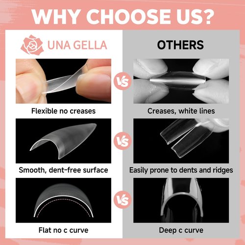 UNA GELLA Clear Stiletto Nails Tips Half Cover Stiletto Gel Nail Tips 216pcs Almond Shape False Acrylic Nail Tips for Faster Gel Nail Extension DIY Art Salon Press On Nails 12 Sizes