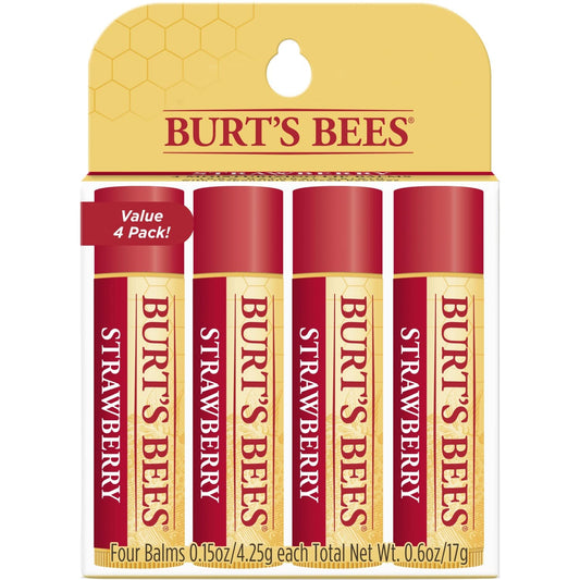 Burt's Bees 100% Natural Strawberry Lip Balm - Moisturizing Beeswax Formula | 4 Tubes