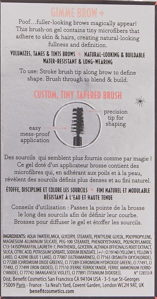 Benefit Gimme Brow Volumizing Fiber Gel - Medium Dark Warm #4, 0.1 Oz for Fuller Brows