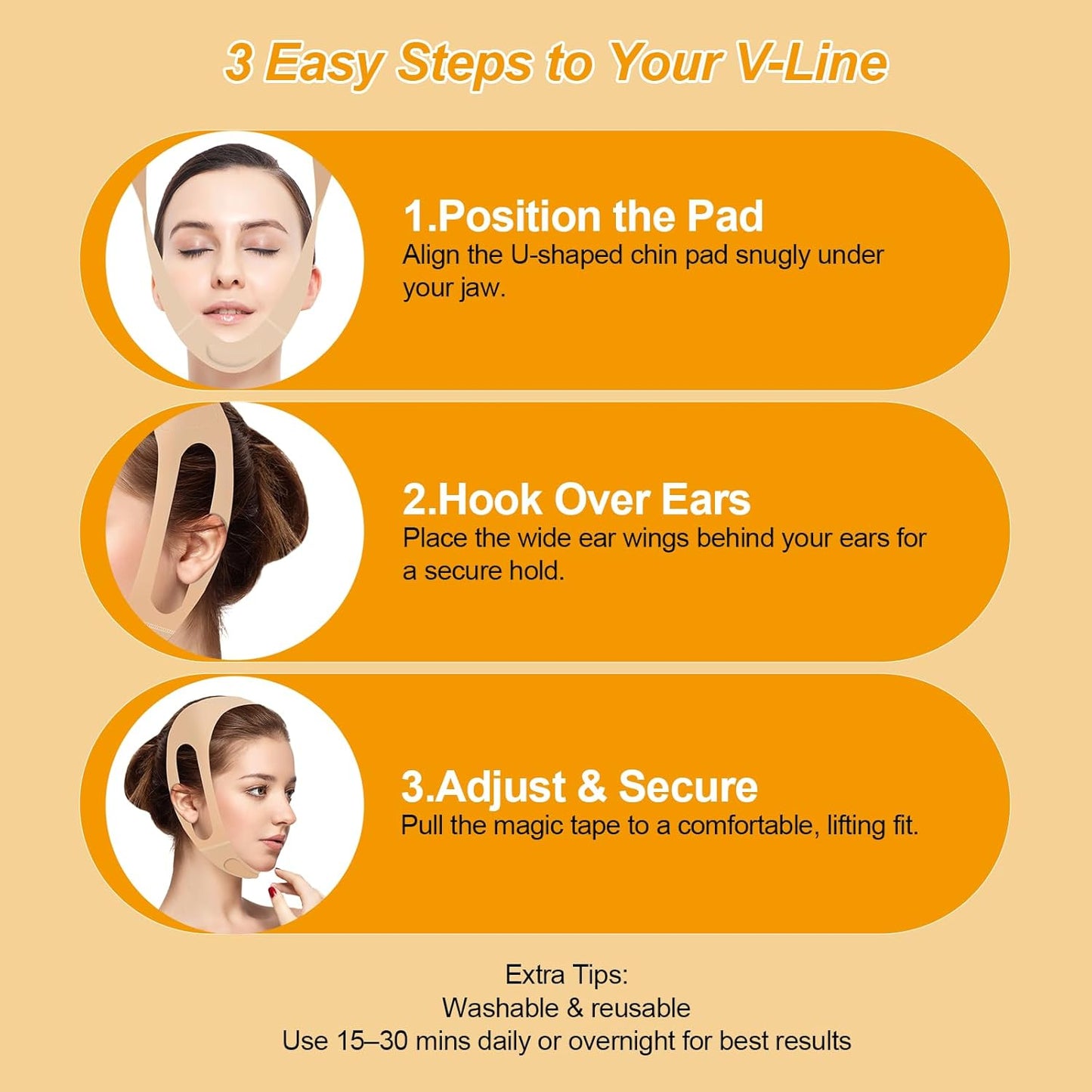 V Line Lifting Mask - Ear-Friendly Design & Chin Strap for Double Chin Support | Reusable U-Shaped Face Slimming Strap