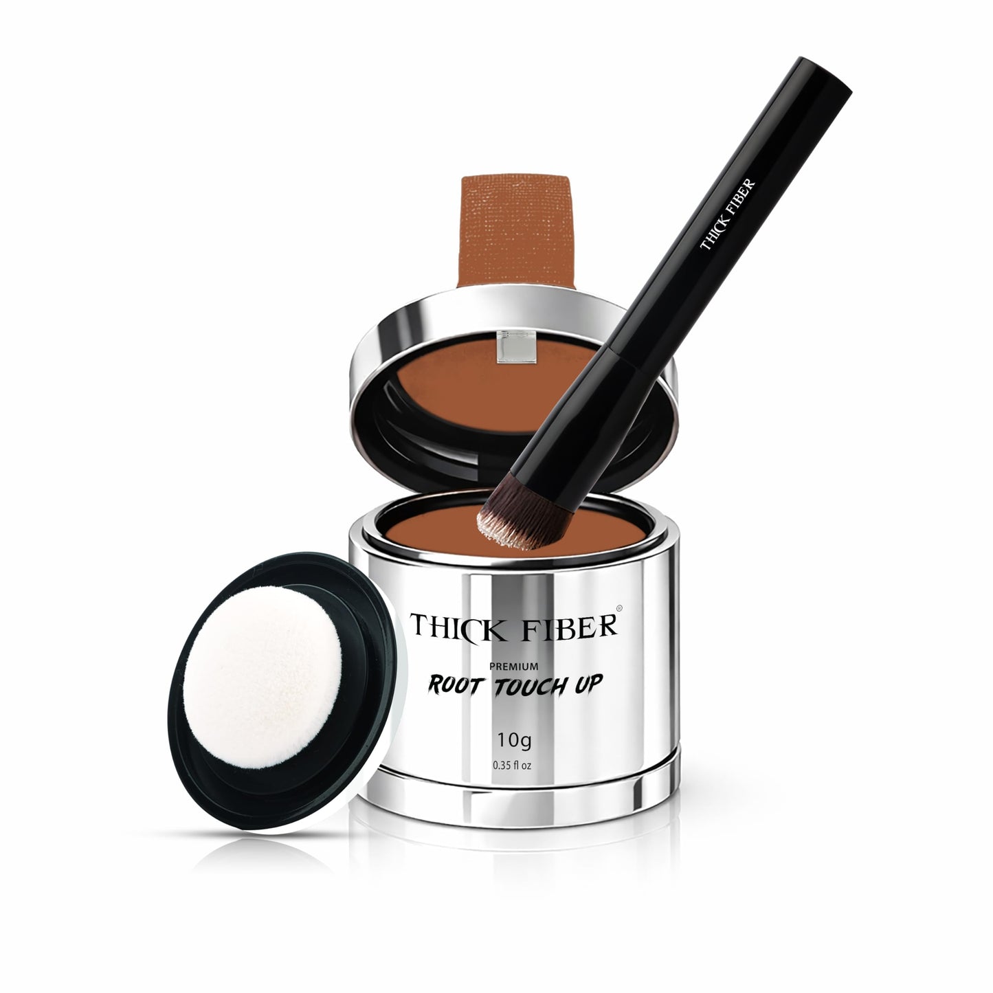 THICK FIBER Root Touch Up Powder with Brush – Covers Grey Roots, Thinning Hair & Bald Spots – Sweat & Water Resistant for Men & Women