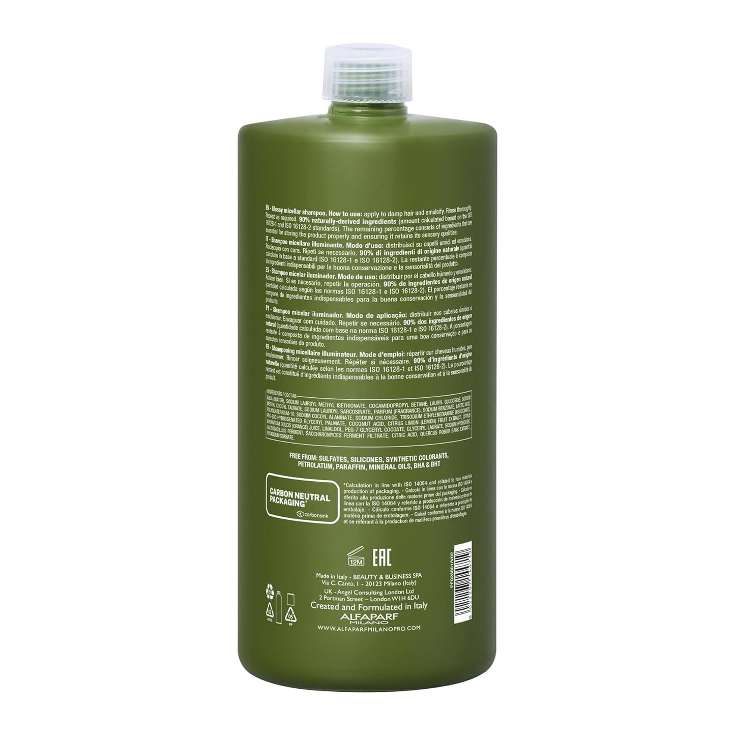 ALFAPARF MILANO Benvoleo Glossy Micellar Shampoo - Vegan, Sulfate-Free Formula for Dull Hair - 33.8 Fl. Oz.