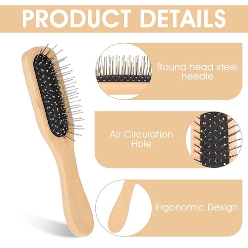 JJUNW Hair Brush - Natural Wood Handle Detangling Brush with Steel Bristles | Travel-Friendly Design for All Hair Types