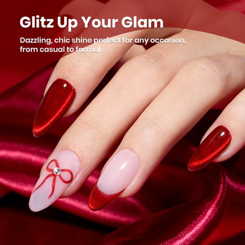 beetles Gel Polish Ruby Red Cat Eye Gel Nail Polish - 15ML Red Cat Eye Glitter Gel Polish Magnetic Shimmer Effect Soak Off UV French Nail Art Design Salon DIY Manicure Gifts for Women