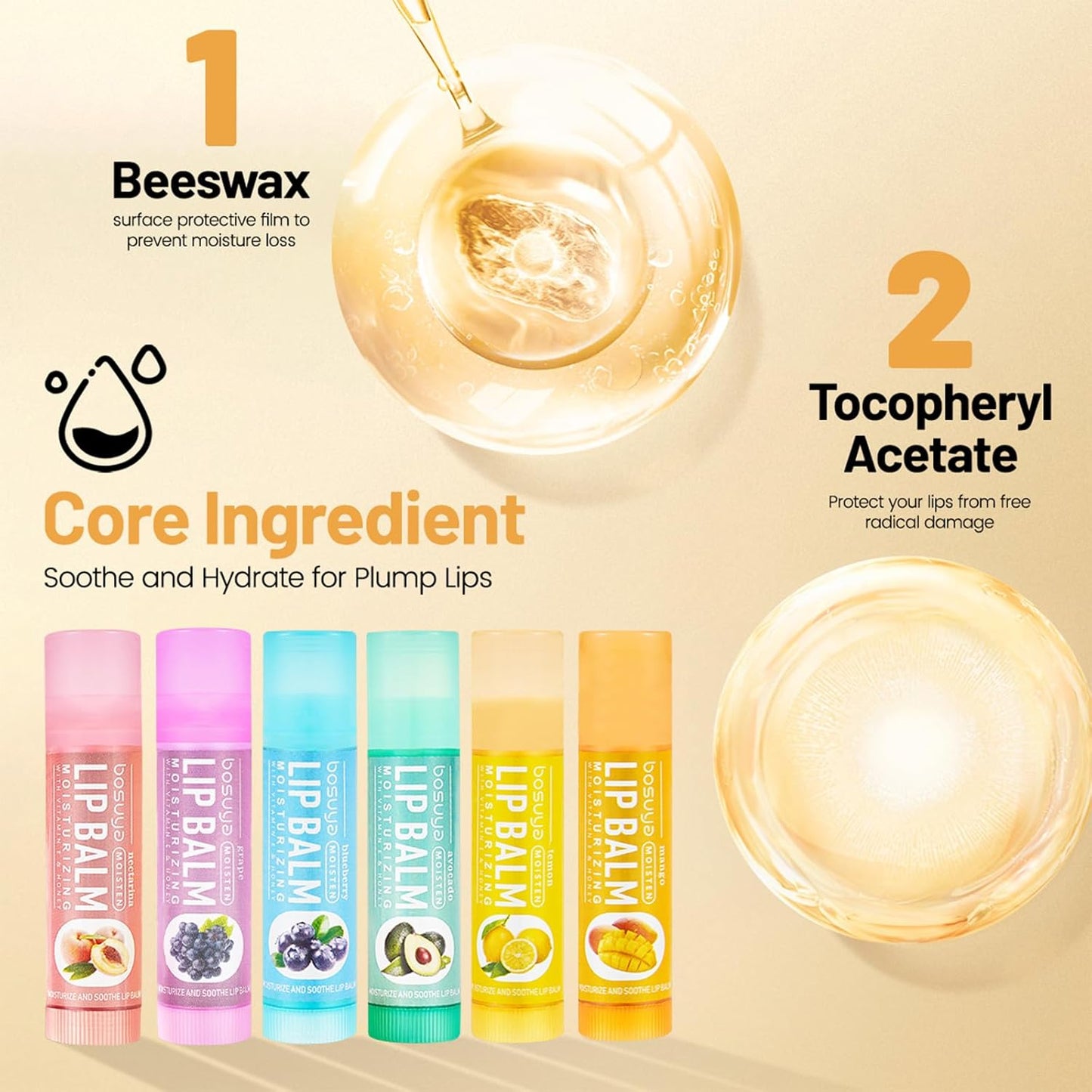 Skiennix Lip Balm Set - Gentle Hydration for Dry & Sensitive Lips | 6 Flavors, All-Day Moisture
