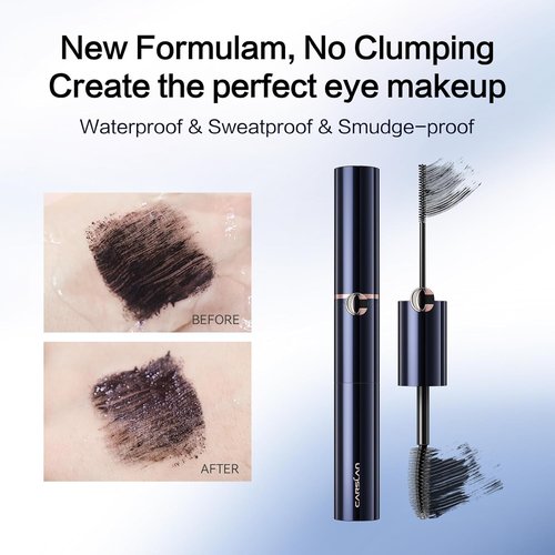CARSLAN Double Extension Curling Mascara - Dual Brush Design for Length & Volume, Black, 0.18 Fl Oz