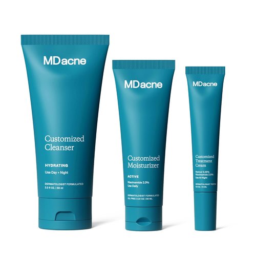 MDacne 3-Step Retinol Acne Kit - Plant-Based 0.25% Retinol Cream, Salicylic Acid Cleanser & Niacinamide Moisturizer - 30-Day Complete Care for Hormonal Acne & Blemishes
