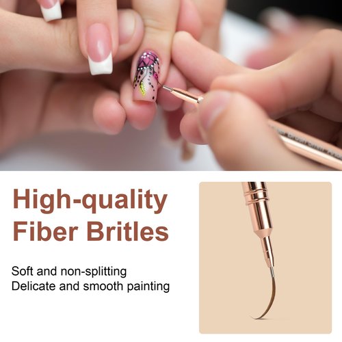 Artdone Metallic Nail Art Pens, Liner Brushes Set, 5PCS Copper Color Nail Tools For Long Lines, Thin Details, Fine Drawing, Liner Brush UV Gel Polish Painting Nail Design Sizes 5/8/12/20/25mm
