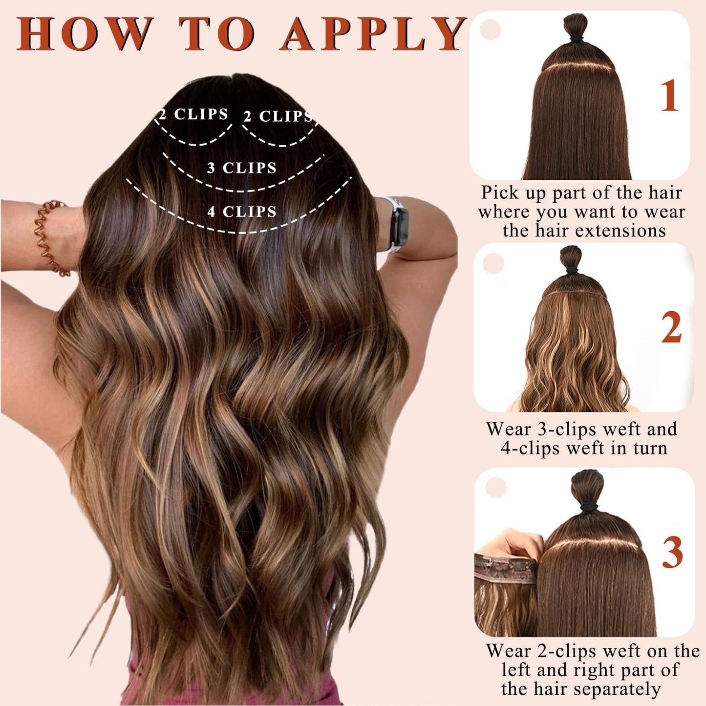 NAYOO Clip in Curly Hair Extensions 4PCS Long Wavy Synthetic Thick Hairpieces with Fiber Double Weft for Women Hair Full Head (20 Inch, Ginger Orange)