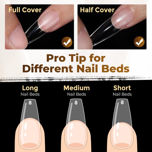 UNA GELLA Long Coffin Nail Tips, 504pcs Pre-Shape Fake Nails Half Matte Full Cover Acrylic Gel Nail Tips Clear Long Coffin Press On Nails Home DIY Extension 12 Sizes Gelly Tips