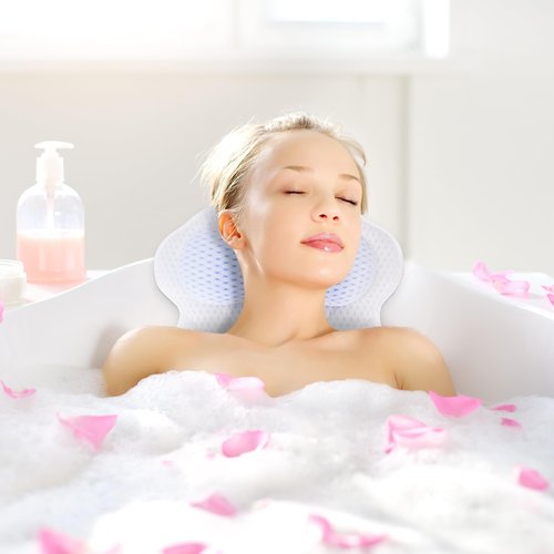 Bathtub Bath Pillows for Tub - Bath Tub Pillow Headrest with Ergonomic TPE, Bathtub Pillow for Neck & Back Support with Strong Suction Cups & Hook