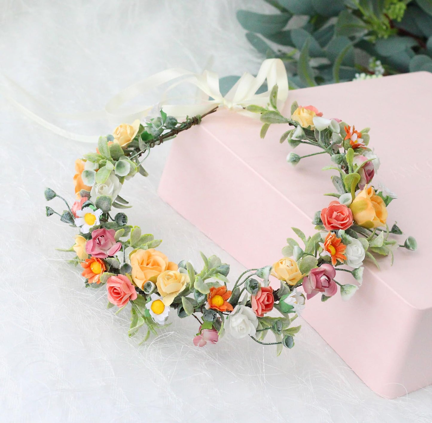 LLinfflr Fairy Flower Crown Woodland Headband Elf Floral Headpiece Hair Wreath Elven Circlet for Women Girls Bridal Wedding Prom Halloween Cosplay Photo Props