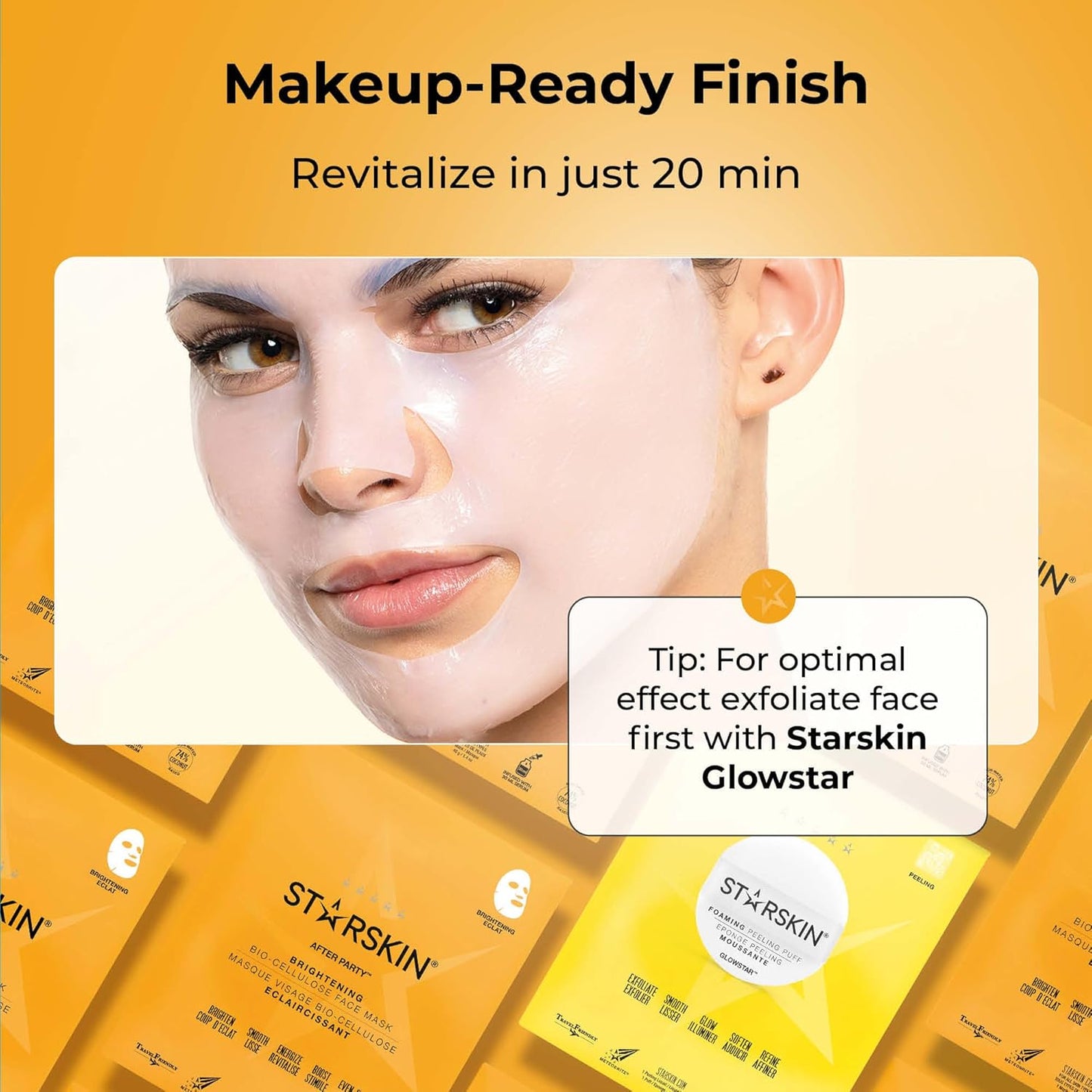 STARSKIN After Party Bio-Cellulose Brightening Face Mask - Energizing & Soothing | 1x40g, All Skin Types