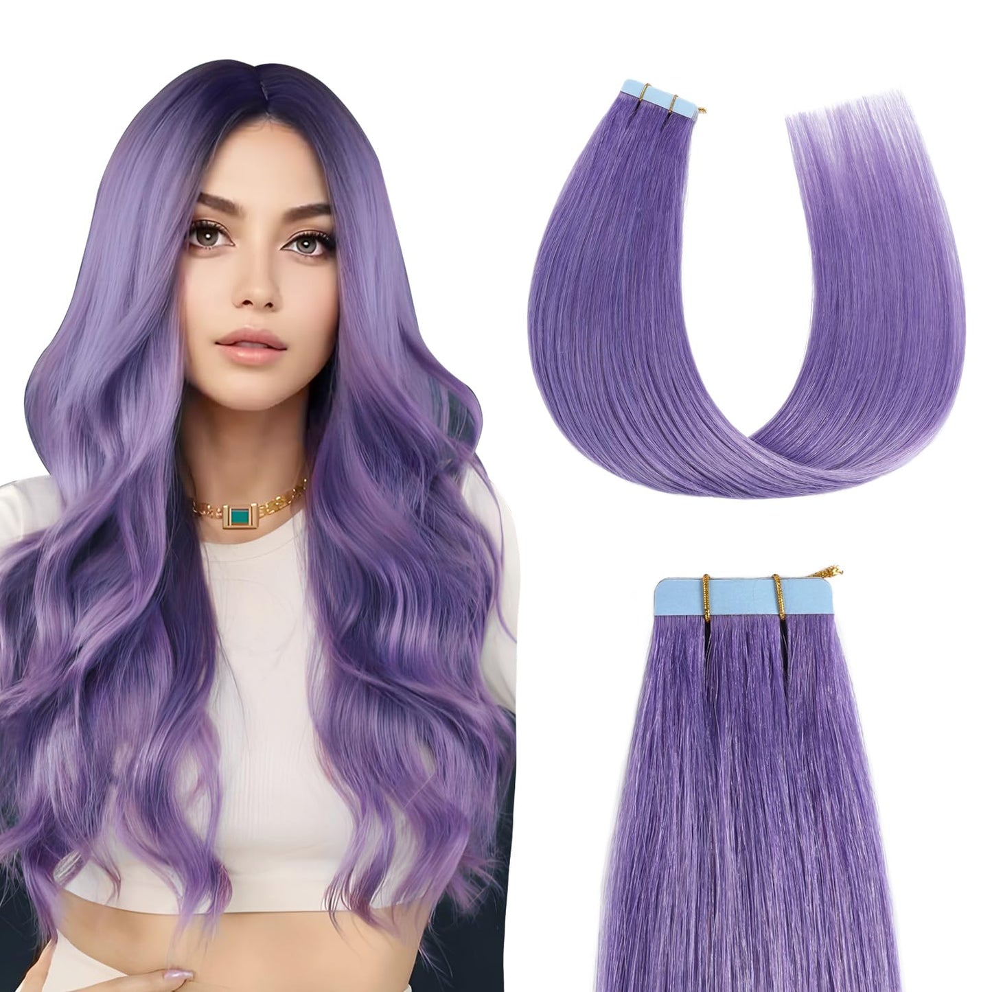 Sunya Tape in Hair Extensions Human Hair #Rose Purple Human Hair Tape in Extensions 18 Inch Straight Purple Tape in Hair Extensions 25g 10Pcs/Pack