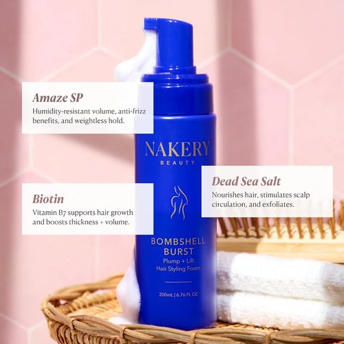 Nakery Bombshell Burst Hair Foam - Volumizing Mousse for Curly & Straight Hair, Lightweight Formula with Biotin & Keratin