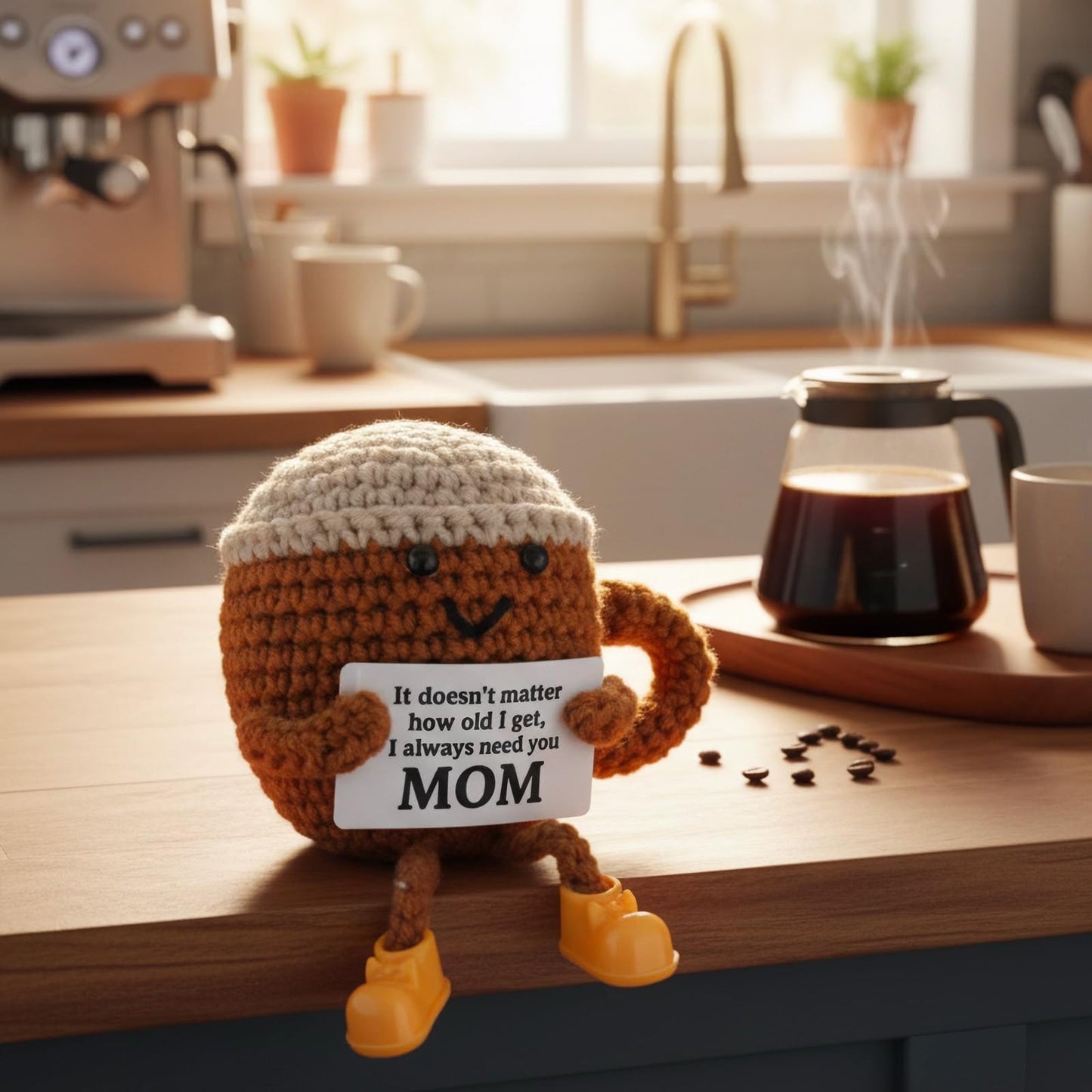 Valentine's Day Gifts for Her Him Women Men Girlfriend Boyfriend Birthday Gifts, Positive Crochet Coffee Cup Desk Decor, Cute Small Coffee Lover Gift for Best Friend Couple Wife Husband