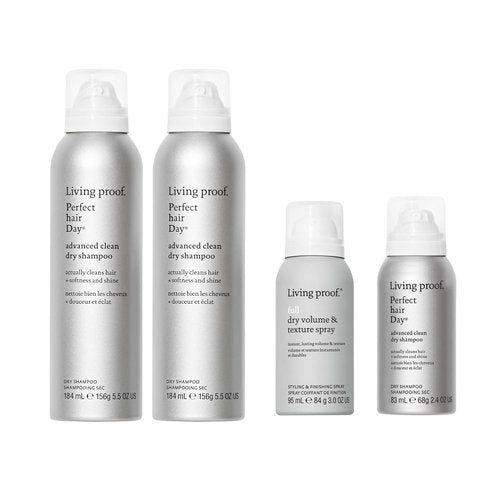 Living Proof Perfect hair Day Advanced Clean Dry Shampoo, 5.5 oz 2-pack, & Travel Size Advanced Clean Shampoo + Dry Volume & Texture Spray