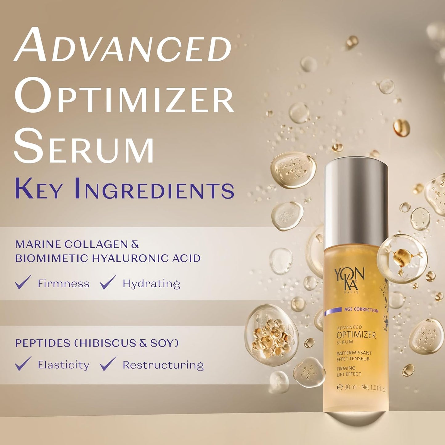 Yon-Ka Advanced Optimizer Serum - Anti-Aging Gel with Marine Collagen & Hyaluronic Acid | Firm & Lift Skin | 1.01 fl oz