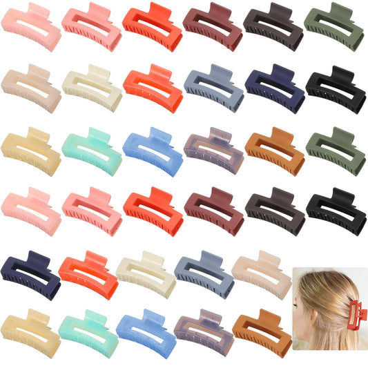 Tigeen 34 Pcs Matte Square Non-Slip Hair Accessories - 3.3" Medium Rectangular Claw Clips for Women, Girls, and Thin Hair Styling
