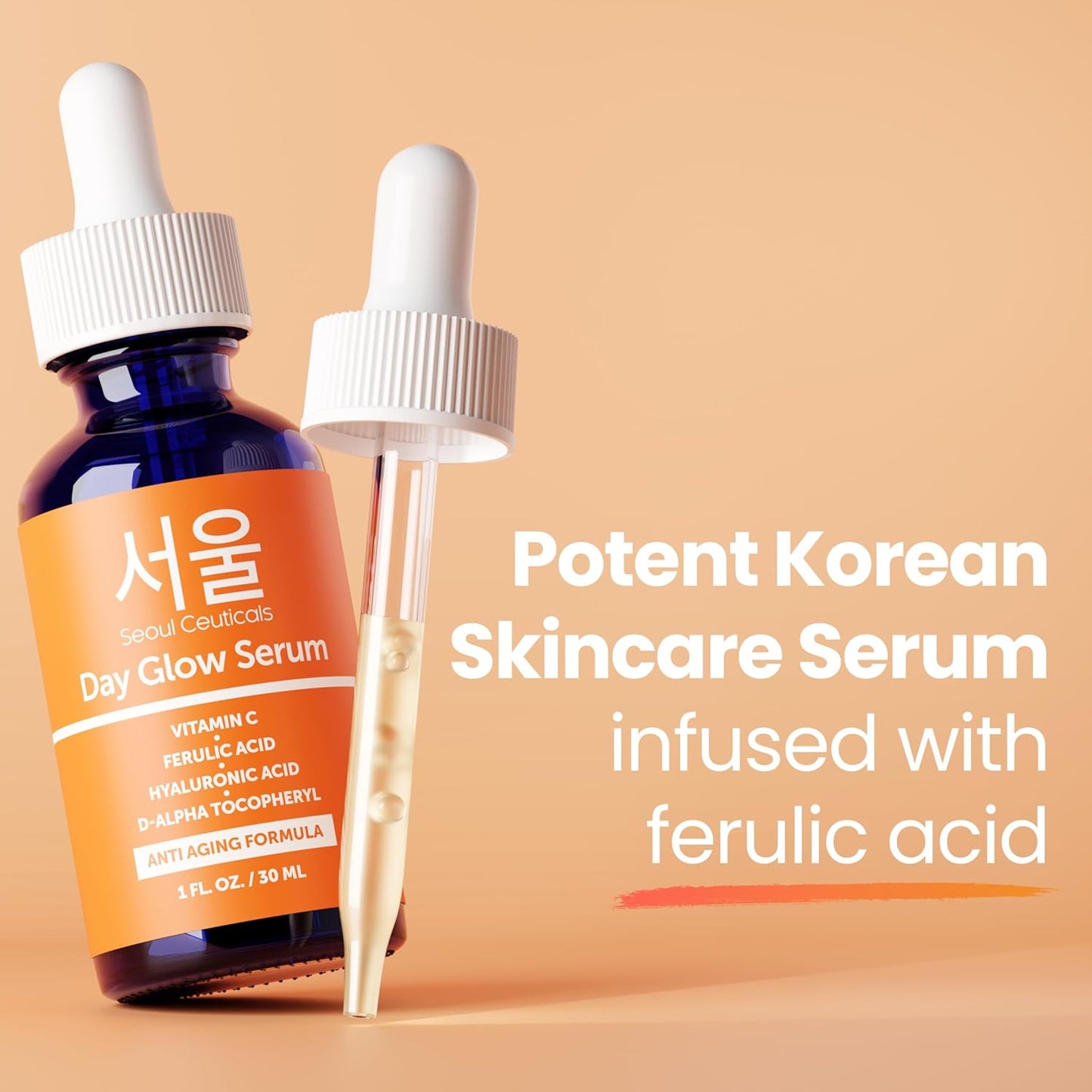 SeoulCeuticals 20% Vitamin C Serum | Hyaluronic Acid & CE Ferulic Acid for Anti-Aging - 1oz