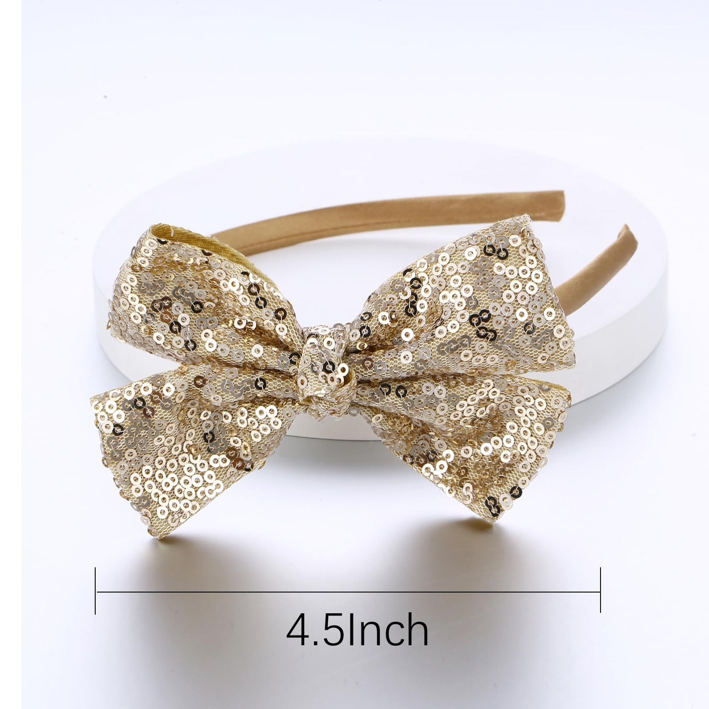 Kiszu Sparkly Sequin Hair Bow Headband for Girls, Kids, and Toddlers - Fashion Cute Boutique Style Hair Accessory - 1 Piece (Gold)