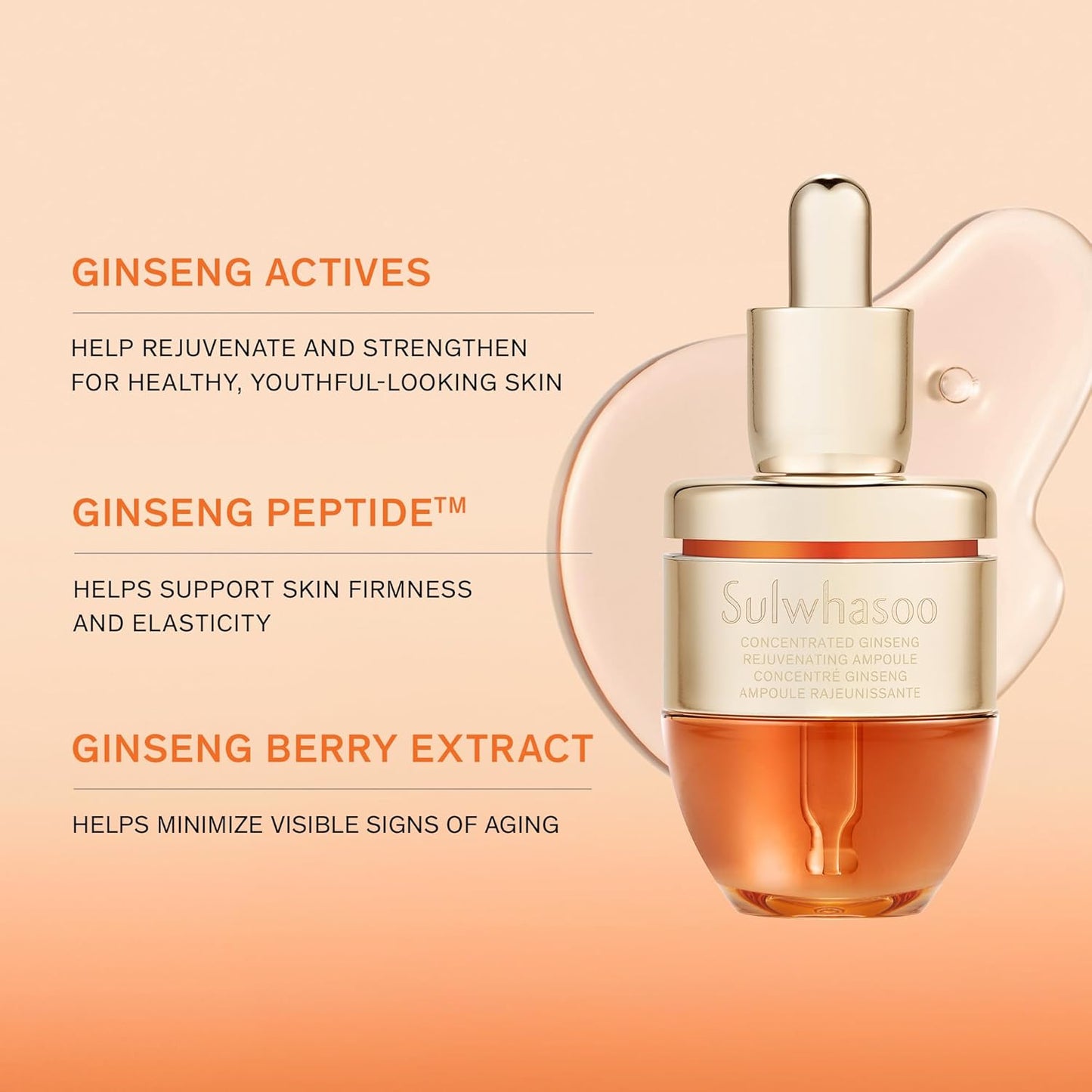 Sulwhasoo Concentrated Ginseng Rejuvenating Ampoule - Anti-Aging Korean Ginseng & Peptide Treatment, 0.67 Fl Oz