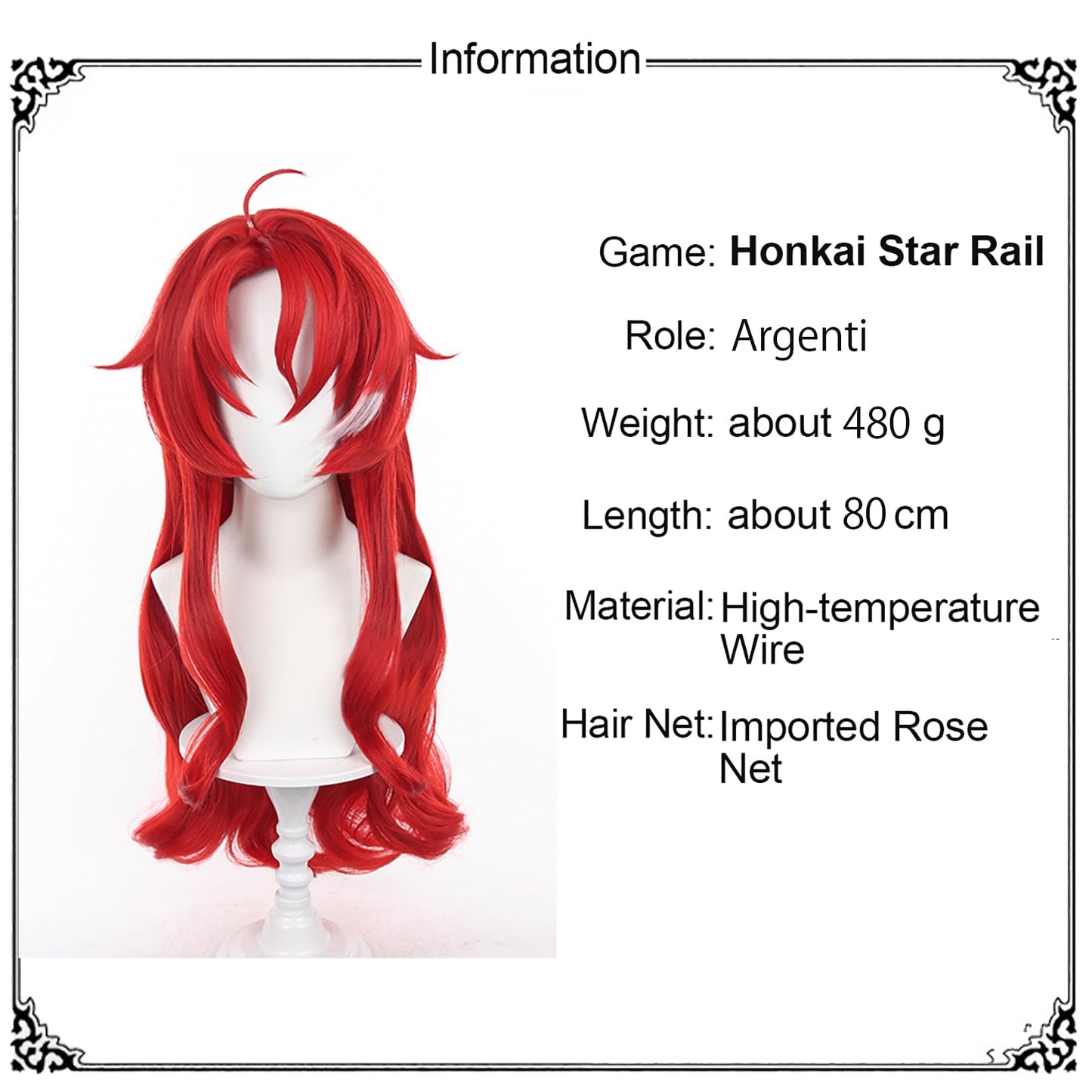 XiongXiongLe Honkai Star Rail Argenti Wig Cosplay Long Red Curly Women Costumes Hair Wigs for Girls Cos Anime Game Party Halloween Christmas Daily Wear(Argenti)