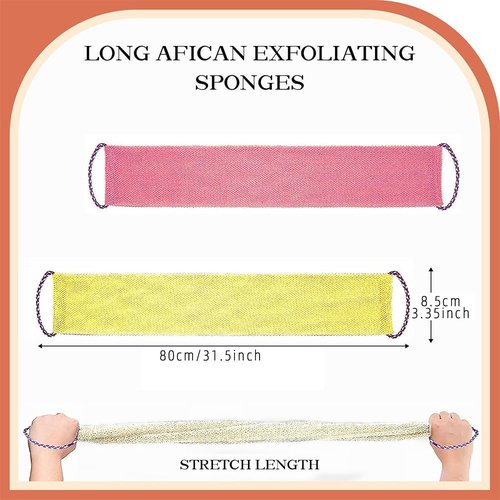 African Net | Exfoliating Bath Sponge Set with Handles - 3 Pieces for Deep Cleansing and Scrubbing