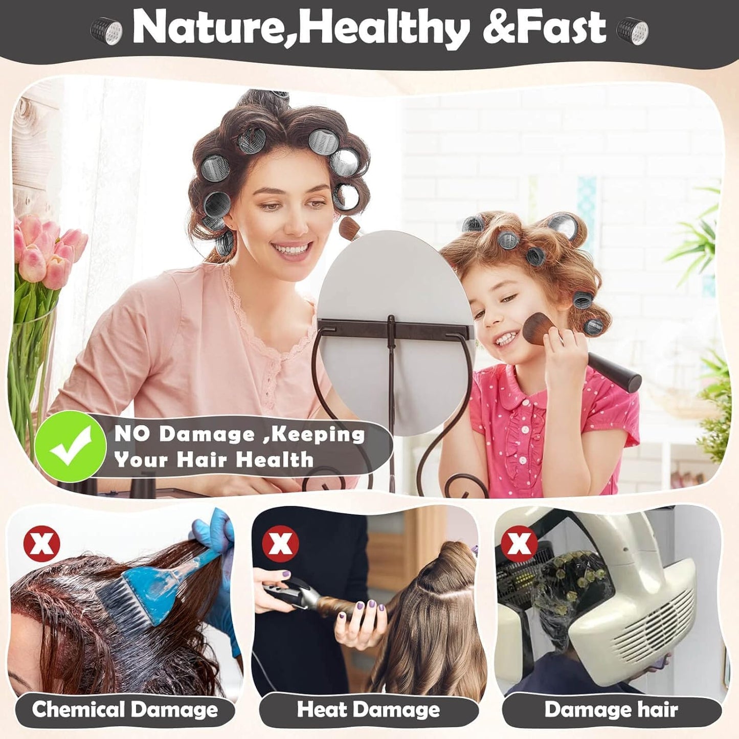 Skiennix Thermal Hair Rollers - 24PCS Jumbo Curlers with Clips for Volume | 63mm, 48mm, 36mm Sizes