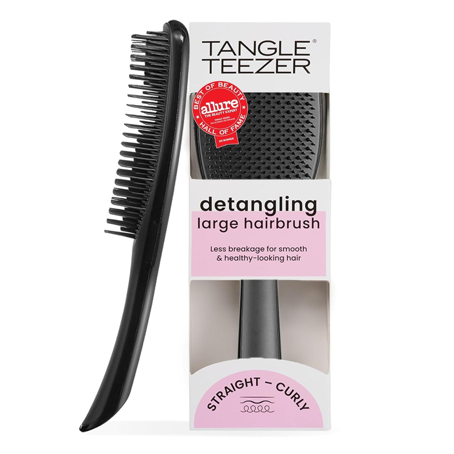 Tangle Teezer Large Ultimate Detangler Hairbrush - Eliminates Knots & Reduces Breakage for Long, Thick, Curly Hair - Black Gloss