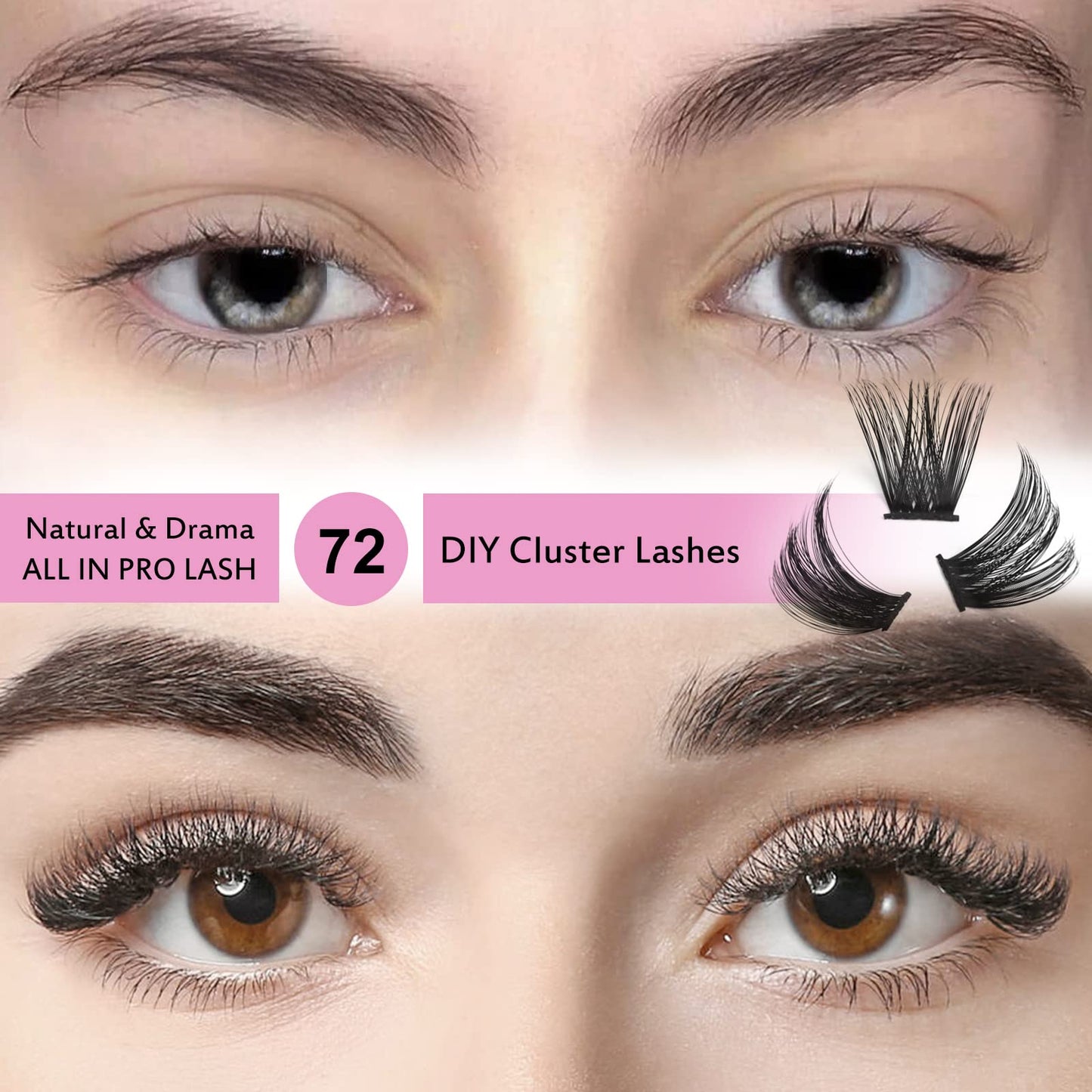 Cluster Lashes, 72 Pcs Individual Lashes, Lash Clusters DIY Eyelash Extension, Super Thin Band Reusable Soft & Comfortable (Into You-01-D-8-16mix)