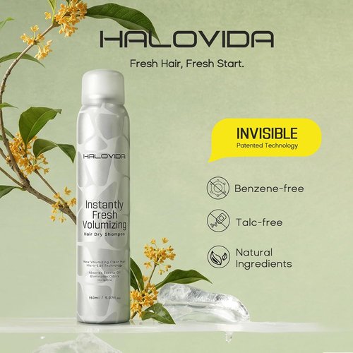 HALOVIDA Dry Shampoo for Women, Invisible Dry Scalp Shampoo Spray for Dark Hair Leaves No White Residue, Absorb Oils, Volumizing & Refresh Hair for 72 Hours, 5.07 Fl Oz