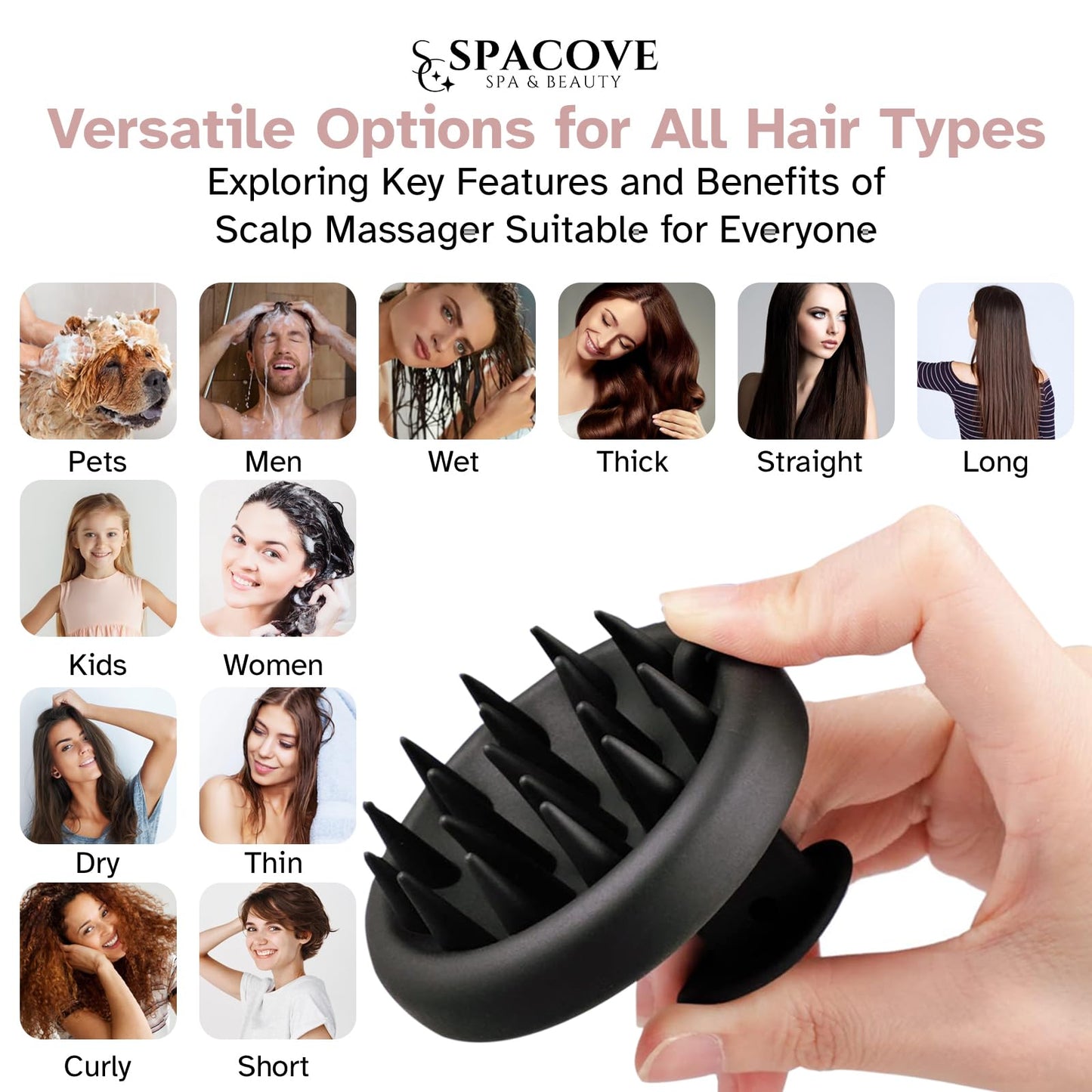 SPACOVE Scalp Massager Hair Growth with Soft Silicone Scalp Scrubber Shampoo Brush for Dandruff Removal Wet and Dry Hair Brush Scalp for Mens and Womens (Beige)