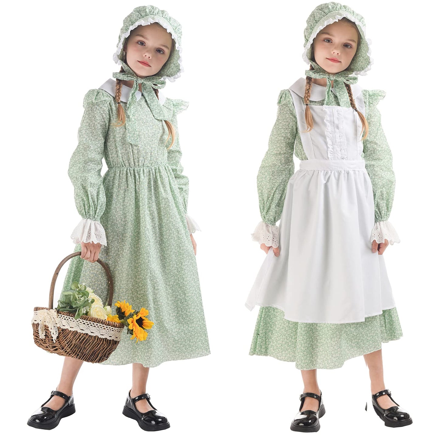 NSPSTT Colonial Costume Girls Pioneer Dress for Girls Pilgrim Costume Kids 1800s Dress Age Over 4 Years Old