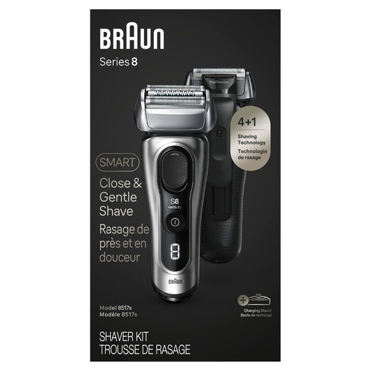 Braun Series 8 Electric Razor for Men, with 4+1 Shaving Elements & Precision Long Hair Trimmer, Close & Gentle Even on Dense Beards, Wet & Dry Electric Razor with 60min Runtime, 8517s Galvano Silver