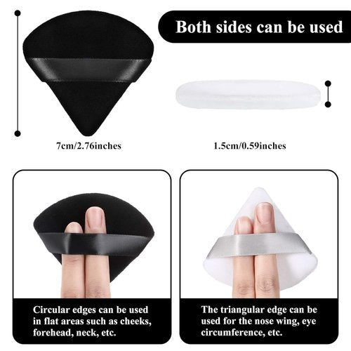 Maitys Triangle Powder Puff - 12 Soft, Washable Makeup Sponges for Loose Powder | Black & White