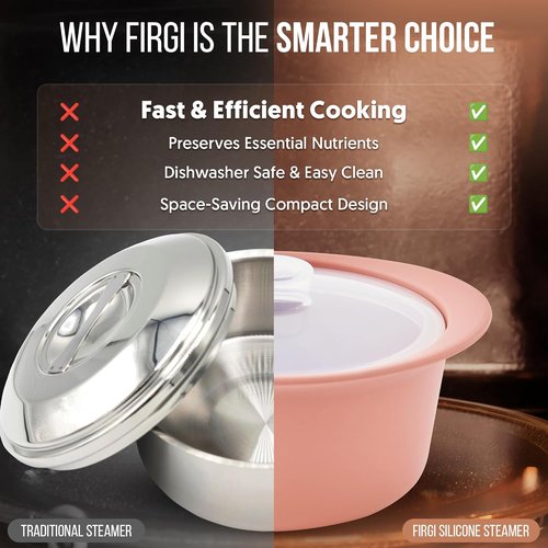 Platinum Silicone Microwave Steamer Pot - 27oz Heat-Resistant Cooker with Handle & Lid | Easy Clean, Dry Rose