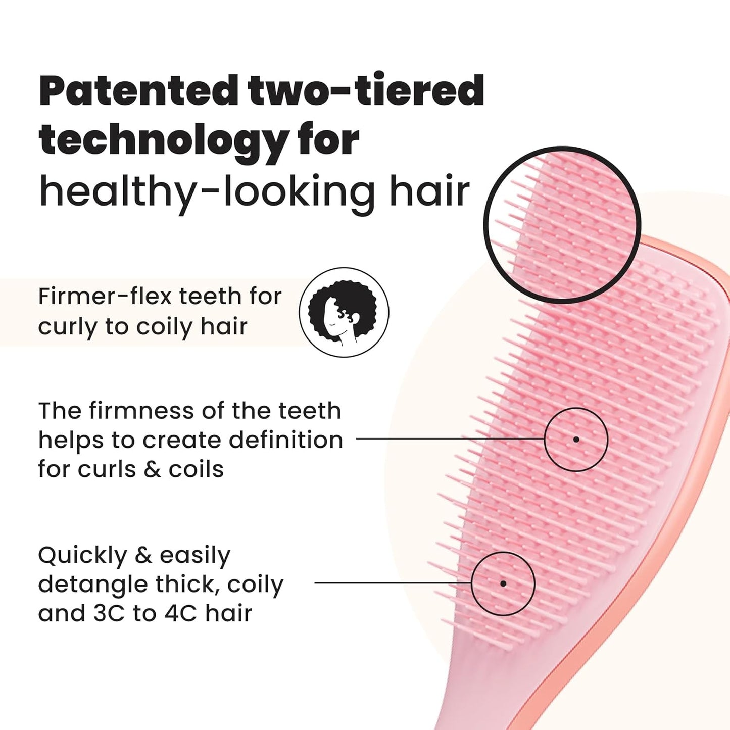 Tangle Teezer Ultimate Detangler Curly Hair Brush, Dry & Wet Hairbrush, Reduces Frizz & Breakage, for 3C to 4C Curly Hair Types, Pink Mango